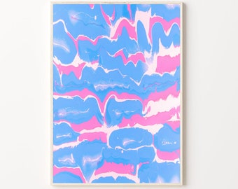 Vibrant Blue Wall Art | Blue And Pink Art | Colorful Abstract Poster | Pastel Blue And Pink Wall Decor | Bright Blue Painting | Printable