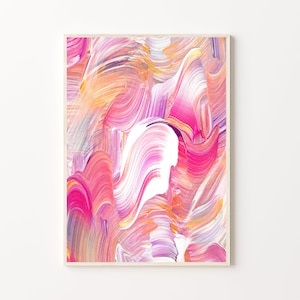 Pôster abstrato rosa e laranja | Pintura abstrata rosa | Decoração de parede brilhante | Pintura rosa | Arte grande e colorida | Arte de parede para impressão
