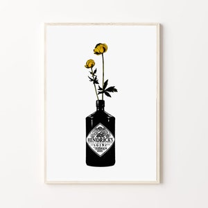 Gin Wanddruck | Barwagen Kunst | Gin Vase Blumenstrauß Kunst | Gin Flasche mit Blumen Kunst | Barwagen Dekor | Hendricks Cocktail Kunst | Druckbar
