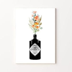 Barwagen Kunst | Gin Wandkunst | Gin Bar Dekor | Gin Tonic Druck | Gin und Blumen Poster | Gin Kunstwerk | Hendricks Flasche Druck | Druckbar
