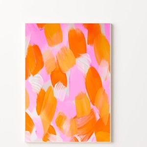 Rosa och orange abstrakt konsttryck: Moderna penseldrag (digital nedladdning)