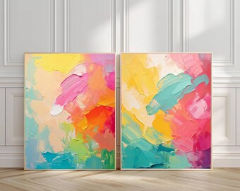 Abstract Brushstroke Art Set: Pink, Teal, Yellow Prints (Digital Download)
