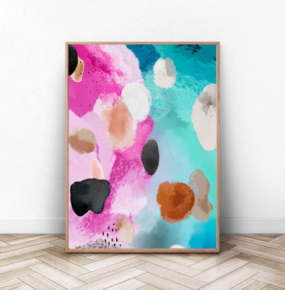 Pink and Blue Wall Art Pink Abstract Wall Decor Pink Etsy