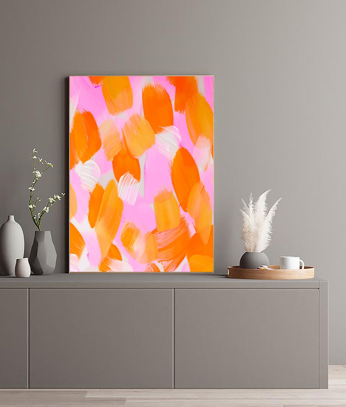 Pink and Orange Wall Art Hot Pink Art Orange Painting Etsy