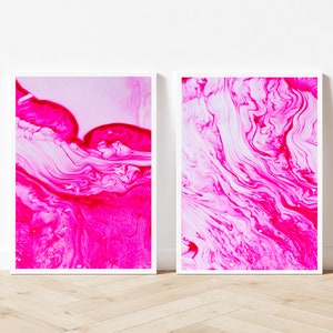 Conjunto de 2 estampados rosas / Conjunto de estampados abstractos rosados / Conjunto de arte de pared rosa fuerte de 2 estampados / Estampados sobre sofá / Conjunto de póster rosa / Galería de rosas calientes