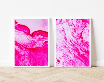 Set of 2 Pink Prints | Pink abstract Print Set | Hot Pink Wall Art Set Of 2 Prints | Over Sofa Prints | Pink Poster Set | Hot Pink Gallery