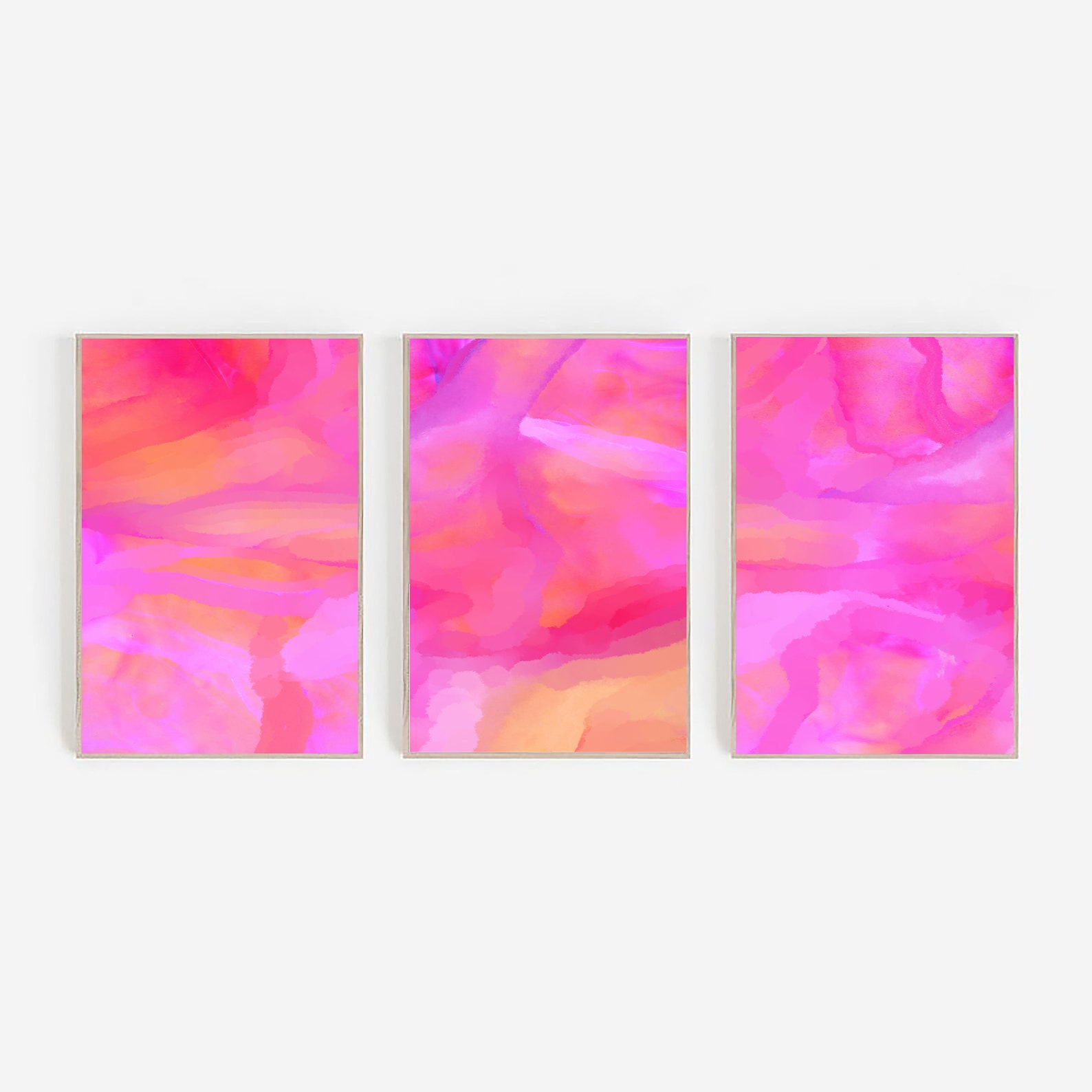 Pink and Orange Wall Art Set of 3 Prints Preppy Room Decor Etsy