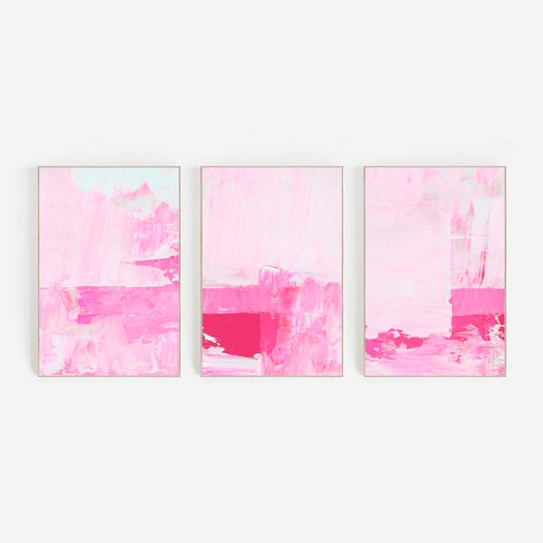 Hot Pink Wall Art Set Of 3 Prints | Set of 3 Pink Prints | Light Pink Print | Pink abstract Print Set | Pink Poster Set | Pink Posters Art