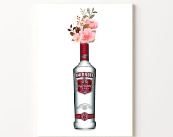 Smirnoff Vodka Art Print: Floral Bar Cart Decor (Digital Download)