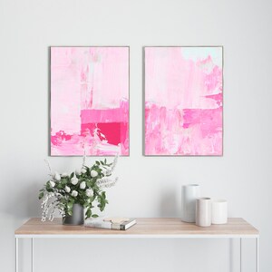 Hot Pink Wall Art Set Of 2 Prints Set of 2 Pink Prints Over Sofa Prints Pink abstract Print Set Pink Poster Set Hot Pink Gallery image 3