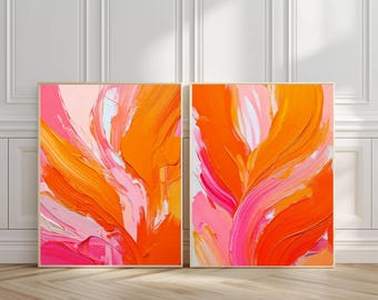 Orange and Pink Abstract Art Prints: Vibrant Wall Decor (Digital Download)