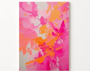 Lámina artística abstracta en rosa y naranja: Decoración de pared moderna (descarga digital)
