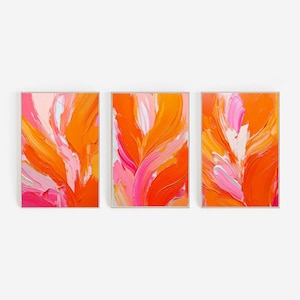Orange and Pink Art Set | 3 Prints | Vibrant Pink and Orange Decor | Hot Pink and Neon Orange Wall Art | Bright Printable for over Sofa bed