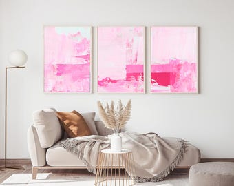 Pink Abstract Art Prints, Modern Wall Decor Set (Digital Download)