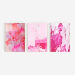 Pink Wall Art Set Of 3 Prints | Abstract Pink Wall Art | Pink Wall Decor | Preppy Wall Art | Set Of Bestseller Posters | Pink Painting Print