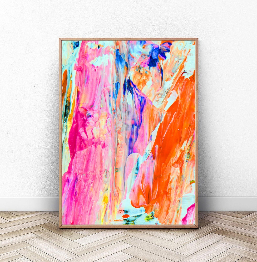 Pink Wall Art Pink and Orange Wall Art Abstract Preppy Wall Art Hot