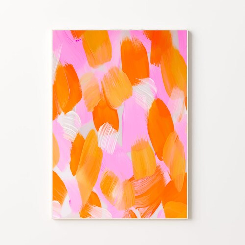 Pink and Orange Wall Art Hot Pink Art Orange Painting Etsy
