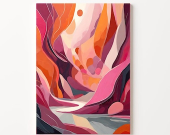 Pink wall art | Pink and orange art | Abstract painted wall art | Deep pink painting | Orange wall decor | Pink Poster | Large Art Print