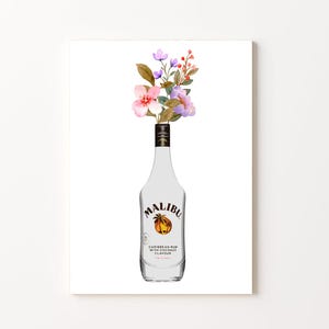 Barwagen Kunst | Malibu Wandkunst | Malibu Bar Dekor | Poster mit Malibu und Blumen | Malibu Kunstwerk | Malibu Flasche Druck | Cocktail zum ausdrucken