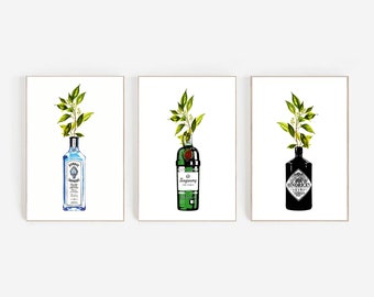 Gin & Flowers Art Prints: Bar Cart Decor (Digital Download)