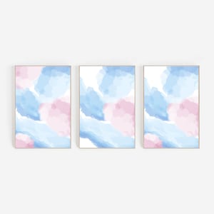 Light Blue And Pink Wall Art Prints | Wall Decor Set Of Three Prints | Pink And Blue Paintings | Abstract Posters | Light Pink And Blue Art