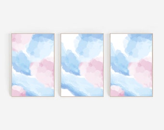 Abstract Light Blue and Pink Art Prints: Set of Three (Digital Download)
