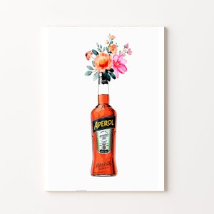 Aperol Flasche mit Blumen Poster | Bar Warenkorb Wand Kunst | Aperol Spritz Flaschendruck | Getränkewagen Wanddekor | Aperol Kunst | Druckbar