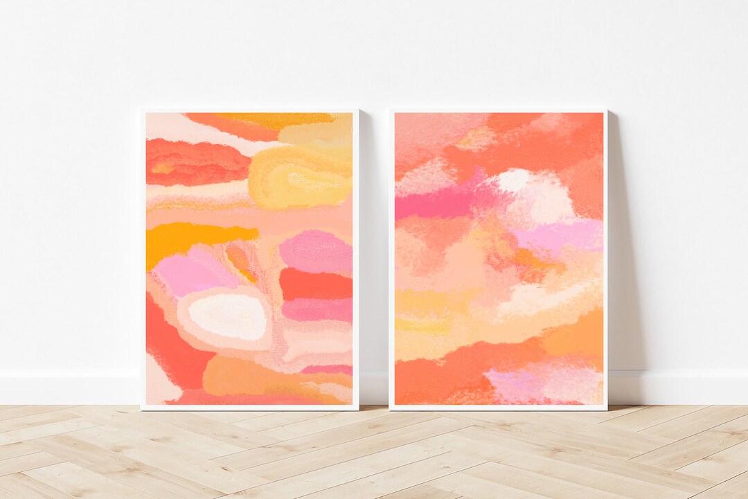 Orange and Pink Art Set of Two Prints Pink Posters Orange Wall Art