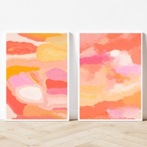 Arte naranja y rosa / Conjunto de dos impresiones / Carteles rosas / Arte de pared naranja / Arte de pared rosa preppy / Pintura rosa / Decoración de pinturas naranjas