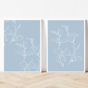 Light Blue Wall Art | Set Of 2 Blue Prints | Blue Floral Posters | Vintage Floral Art | Light Blue Flower Digital Print | Printable Blue Art