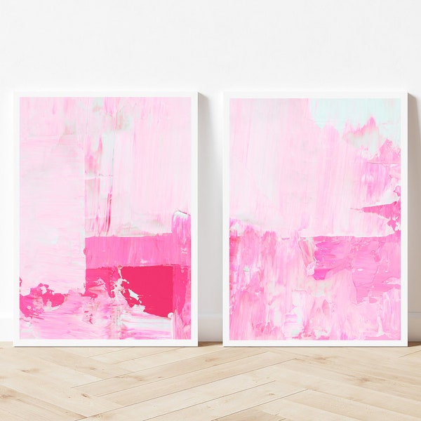 Hot Pink Wall Art Set Of 2 Prints | Set of 2 Pink Prints | Over Sofa Prints | Pink abstract Print Set | Pink Poster Set | Hot Pink Gallery