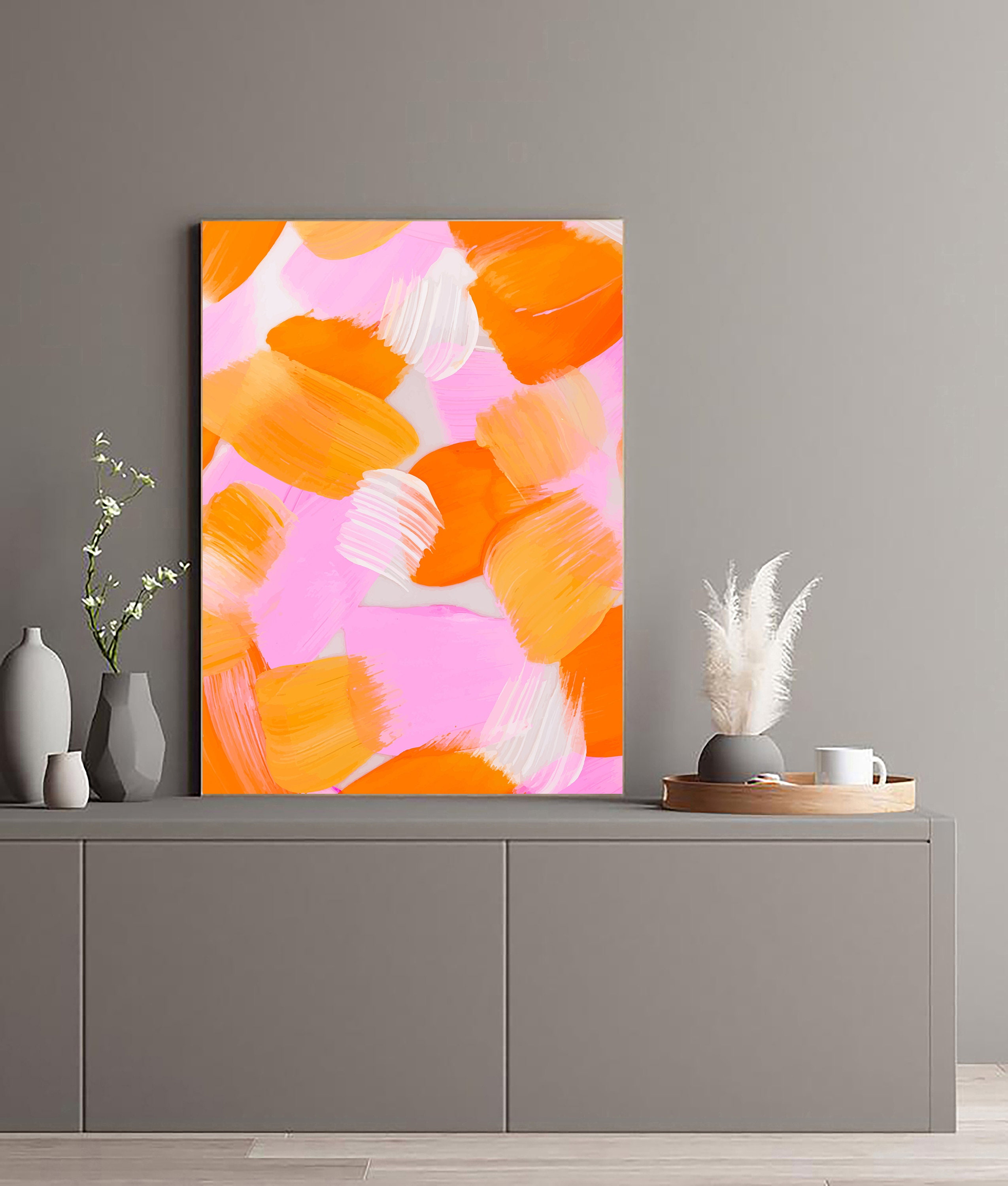 Hot Pink and Bright Orange Painting Pink and Orange Wall Art Etsy