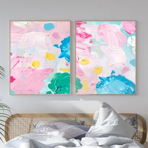 Pastel Abstract Art Prints: Dreamy Pink & Blue Wall Decor (set of 2 ...