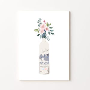 Barwagen Kunst | Graugans Poster | Wodka Kunstdruck | Alkohol Wanddekor | Barwagen Art | Graugans Flasche Kunst | Flasche mit Blumen Art