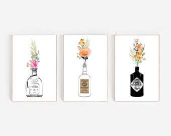 Bar Cart Art Prints: Gin, Tequila, Vodka Decor (Digital Download)