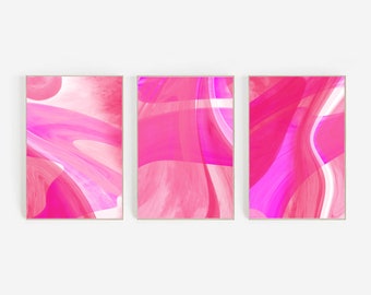 Hot Pink Abstract Watercolor Print Set: Preppy Wall Art (Digital Download)
