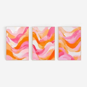 Orange and Pink Painting Set Of 3 Prints | Set of 3 Pink and orange Prints | hot pink and orange abstract | orange and hot pink prints