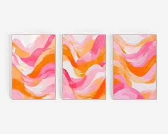 Abstract Orange and Pink Print Set: Modern Wall Art (Digital Download)