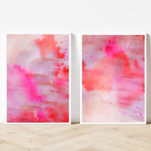 Arte de pared preppy / Arte de pared rosa fuerte / Arte de pared abstracto rosa neón / Decoración de pared rosa / Conjunto de 2 carteles rosados / Dos impresiones de arte rosa Conjunto de dos