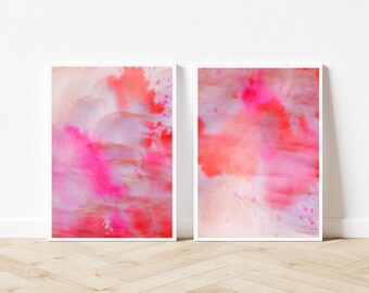 Pinke abstrakte Kunst Drucke: Preppy Wand Dekoration (2er Set) (Digitaler Download)