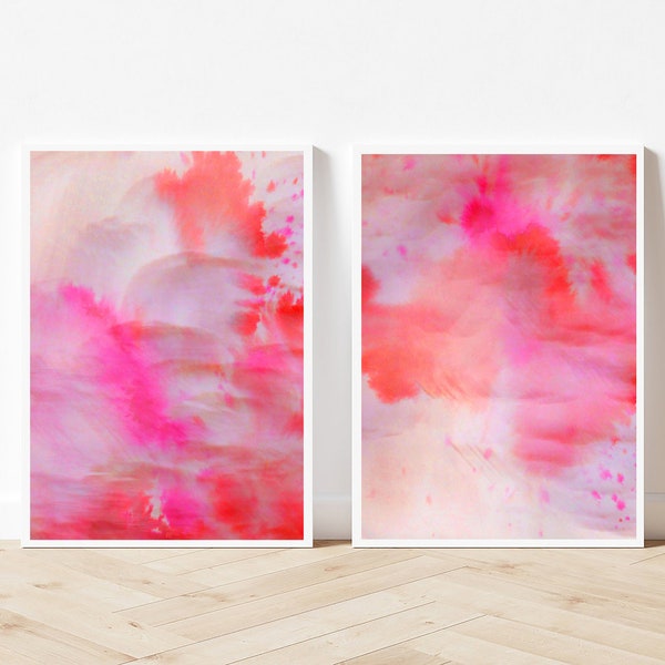 Preppy Wall Art | Hot Pink Wall Art | Neon Pink Abstract Wall Art | Pink Wall Decor | Set Of 2 Pink Posters | Two Pink Art Prints Set Of Two