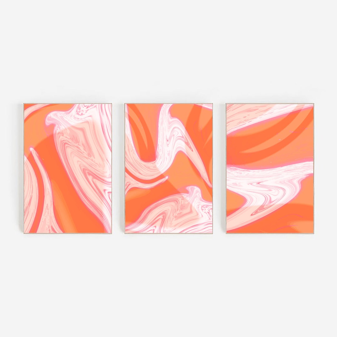 Pink and Orange Wall Art Set of 3 Prints Set of 3 Orange Prints Orange