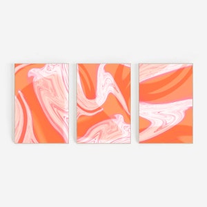 Pink And Orange Wall Art Set Of 3 Prints | Set of 3 Orange Prints | Orange Abstract Print Set | Orange Poster Set | Pink Orange Posters Art