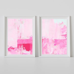 Hot Pink Wall Art Set Of 2 Prints Set of 2 Pink Prints Over Sofa Prints Pink abstract Print Set Pink Poster Set Hot Pink Gallery image 6