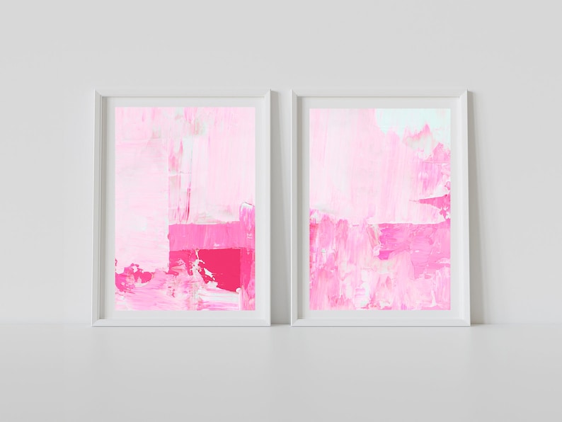 Hot Pink Wall Art Set Of 2 Prints Set of 2 Pink Prints Over Sofa Prints Pink abstract Print Set Pink Poster Set Hot Pink Gallery image 6
