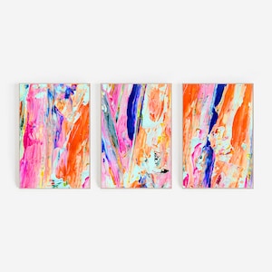 Set of 3 prints | Pink and orange wall art | Blue and pink Paintings | Large colourful wall decor | Printable artist abstract painting art