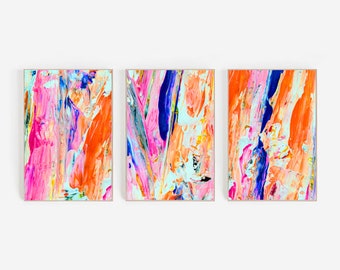 Abstract Painting Art Prints: Pink, Orange, Blue Wall Decor (Digital Download)