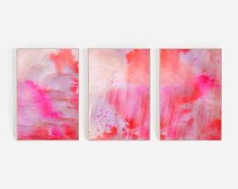 Pink Abstract Wall Art: Preppy Room Decor Prints (Set of 3) (Digital Download)