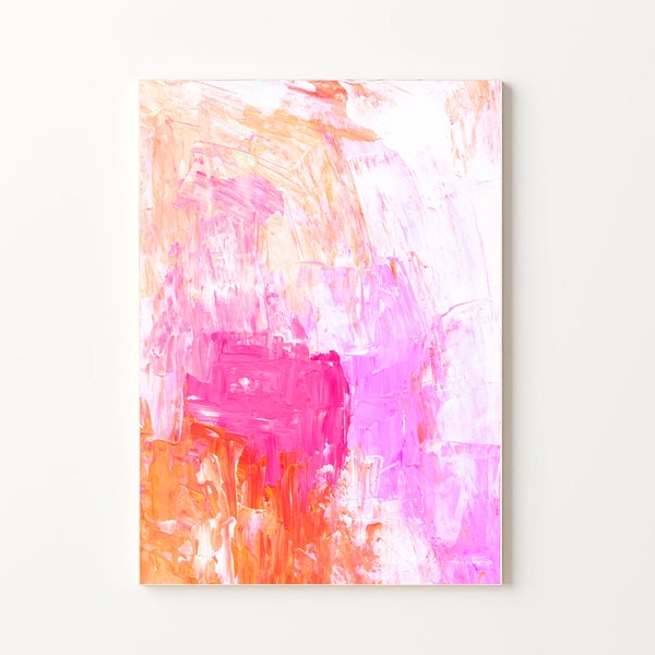 Pink And Orange Wall Art | Orange And Pink Decor | Light Pink Abstract Print | Pink And White Painting | Bright Wall Print | Living Room Art