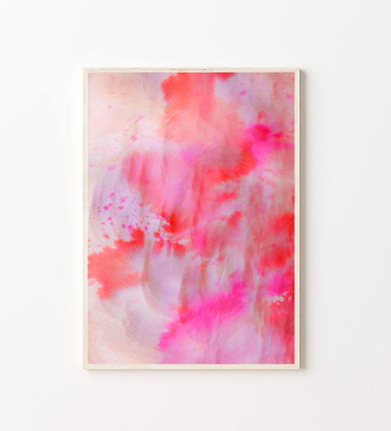 neerhalen Pebish kubiek Neon roze abstracte inktschilderkunst Knalroze moderne | Etsy